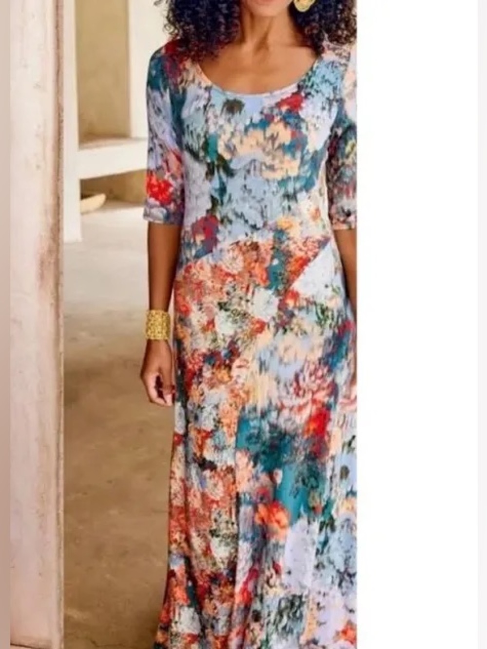 soft Surroundings floral three-quarter sleeve maxi dress